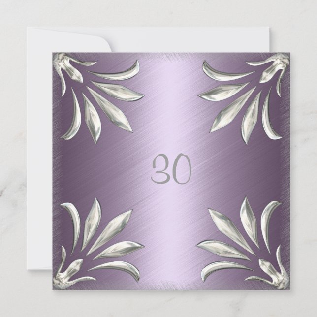 Invitation Birthday Mauve with Silver Floral (Front)