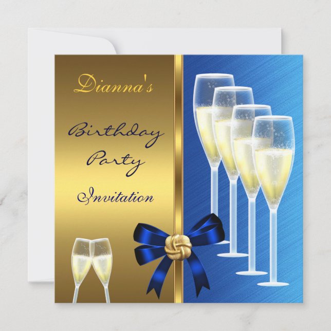 Invitation Birthday Party Elegant Blue Black Gold (Front)