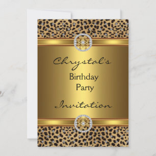 Invitation Birthday Party Wild Animal Gold Jewel