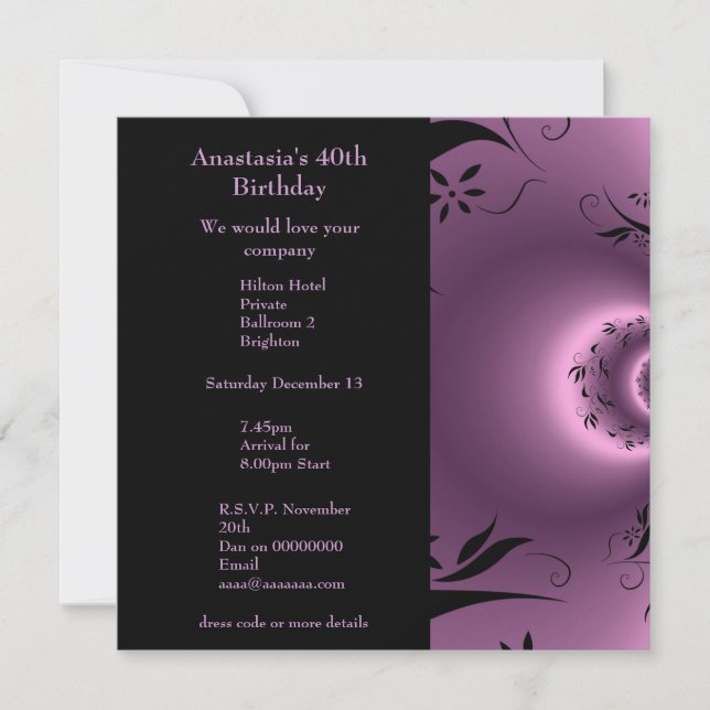 Invitation Birthday Purple with Black Floral Polar (Front)