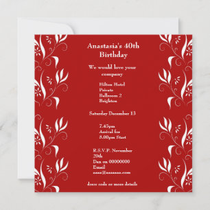 Invitation Birthday Red with White Floral