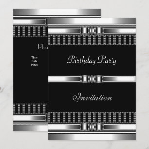 Invitation Birthday Silver on Black Chrome