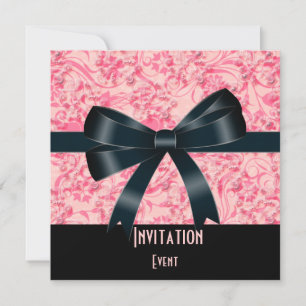 Invitation Black Pink Butterfly Bow