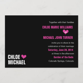 Invitation - Black with Pink Hearts