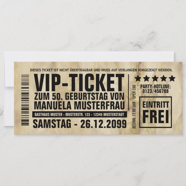 Invitation card 50th birthday VIP ticket (Front)