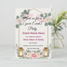 Invitation Card Elegant Floral Lantern