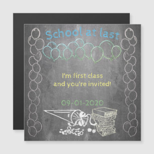 Invitation card to school enrolment on chalkboard