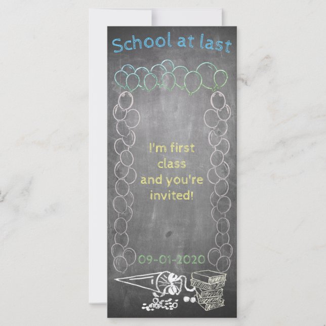 Invitation card to school enrolment on chalkboard (Front)
