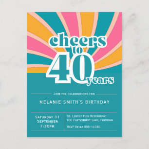 Invitation "Cheers to 40 years", retro 40th bday Postcard