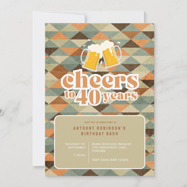 Invitation "Cheers to 40 years" vintage geometric  (Front)
