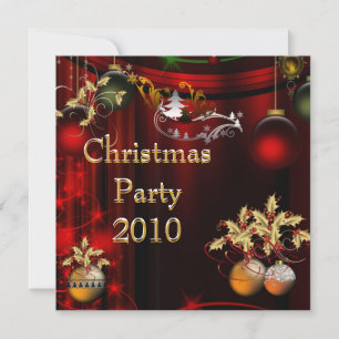 Invitation Christmas Party Gold Xmas Red Green