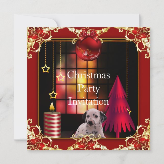 Invitation Christmas party Red Dog Dalmation (Front)