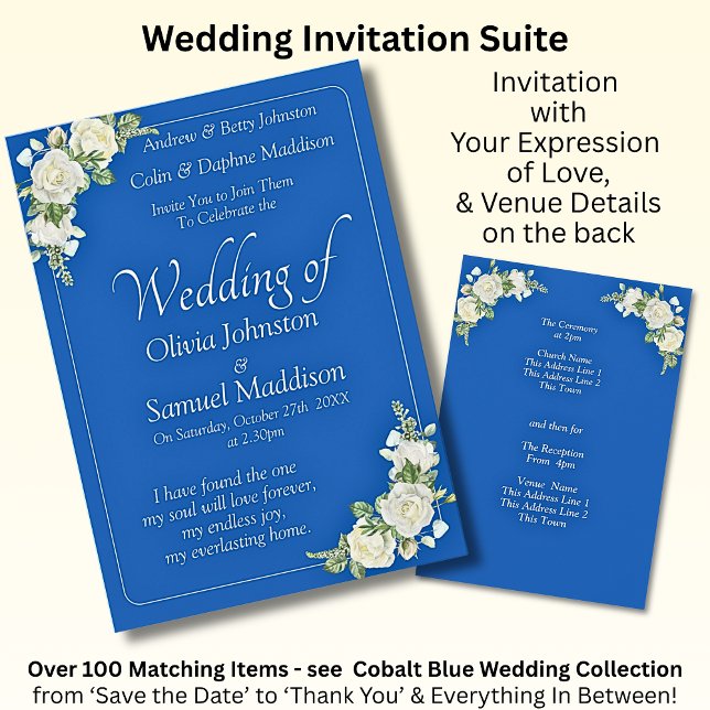 Invitation Cobalt Blue & White Roses Wedding Suite (Creator Uploaded)