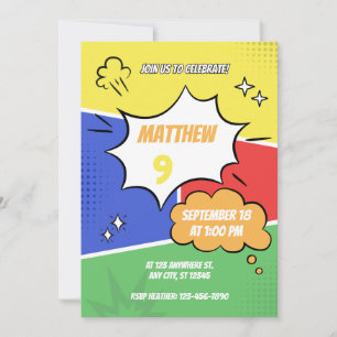 Invitation - Comic Book Style - Customise Name Age