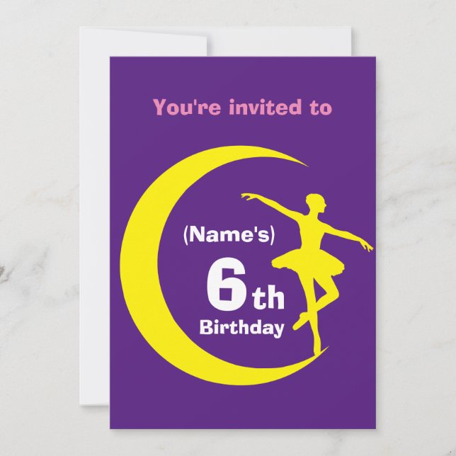 Invitation Custom Ballerina 6th Birthday-add name (Front)