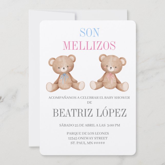 Invitation de baby shower para gemelos  (Front)