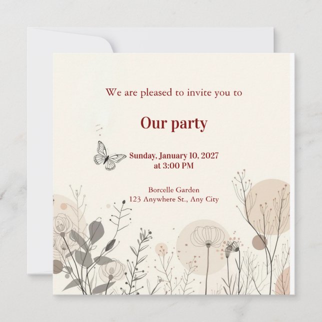 Invitation decorated with wild plant illustrations (Front)