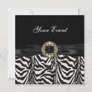 Invitation Diamond Jewel Black White Zebra