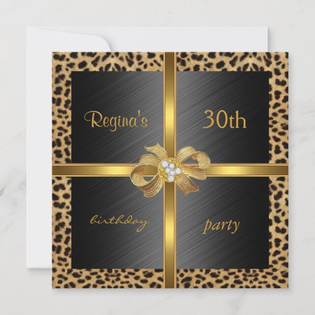 Invitation Elegant 30th Birthday Leopard Gold (Front)