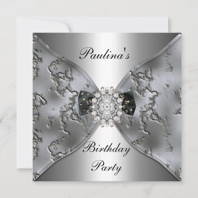 Invitation Elegant Birthday Silver Jewel Diamond (Front)