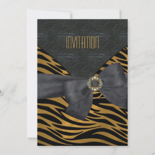 Invitation Elegant Black Gold Animal Stripe Jewel