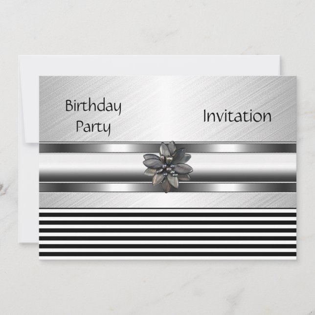 Invitation Elegant Black Stripe Birthday Party (Front)