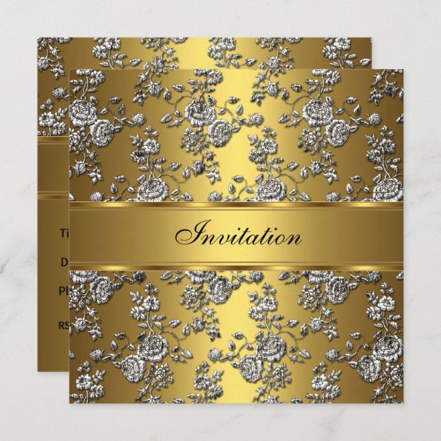 Invitation Elegant Classy Gold Embossed Floral (Front/Back)
