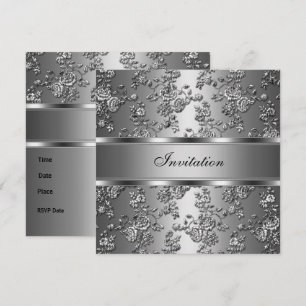 Invitation Elegant Classy Silver Embossed Floral