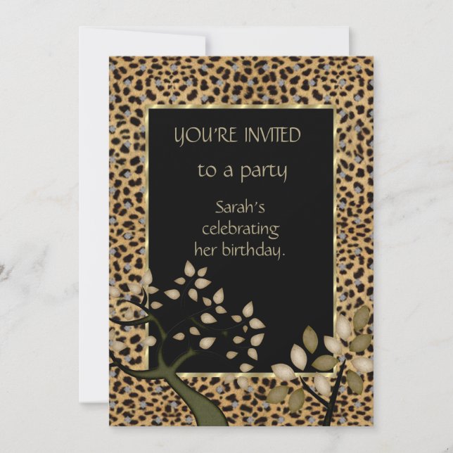 Invitation Elegant Leopard Tree Floral (Front)