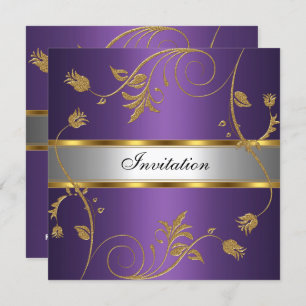 Invitation Elegant Purple Gold Silver Floral