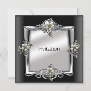 Invitation Elegant Silver Black  Pearl Jewel