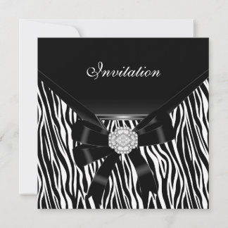 Invitation Elegant Silver Black White Jewel Zebra
