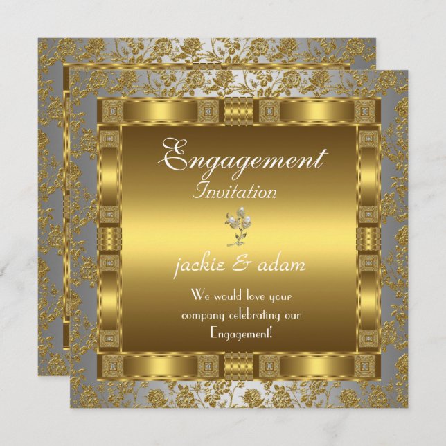 invitation Engagement gold silver white antique (Front/Back)