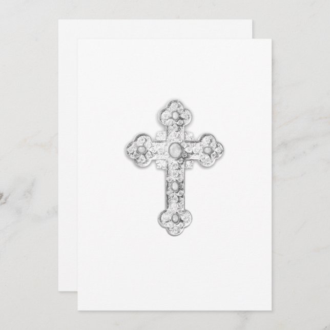 Invitation First Communion Ornate Silver Cross (Front/Back)