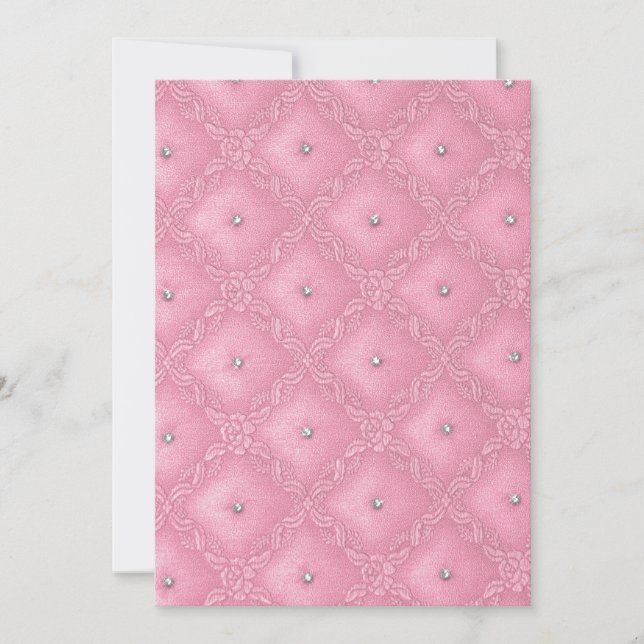 Invitation First Communion Quilted Pink Crystals (Front)
