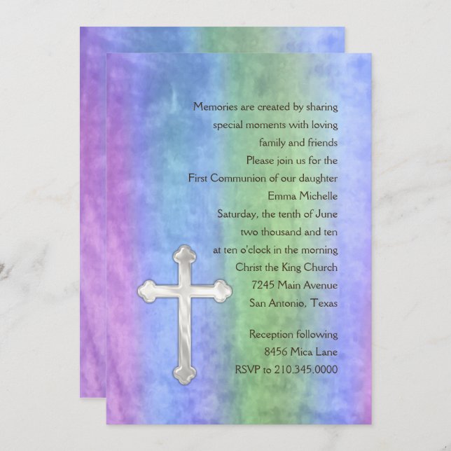 Invitation First Communion Watercolor (Front/Back)