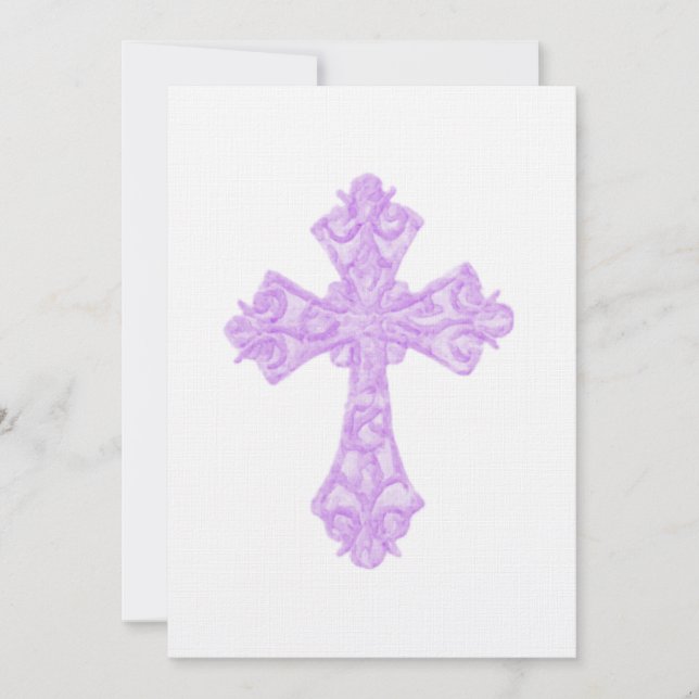 Invitation First Communion Watercolor Cross Lilac (Front)
