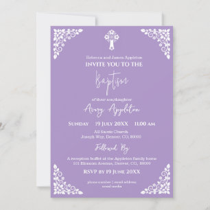 Invitation Floral Cross Baptism Lilac