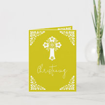 Invitation Floral Cross Christening Yellow