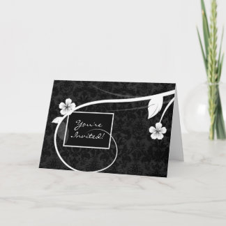 Invitation Floral Damask White Black Greeting Card