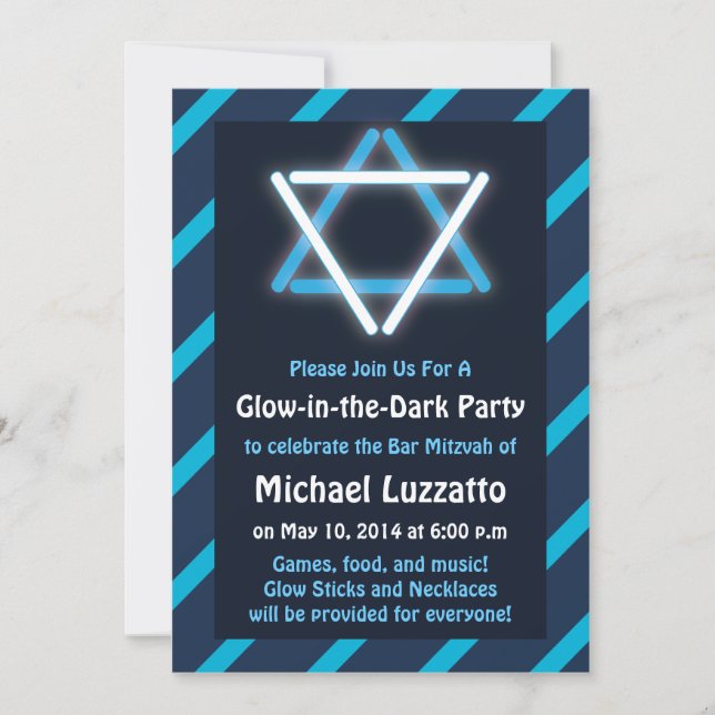 Invitation for Glow-in-the-Dark Bar Mitzvah (Front)