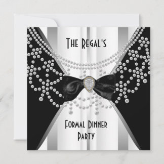 Invitation Formal Dinner Black White Silver Bow