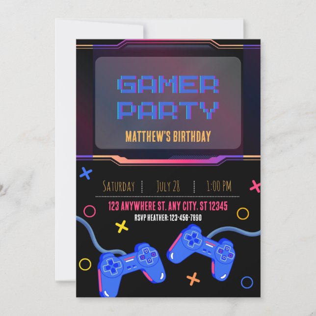 Invitation - Gamer Party - Customise Name Age (Front)
