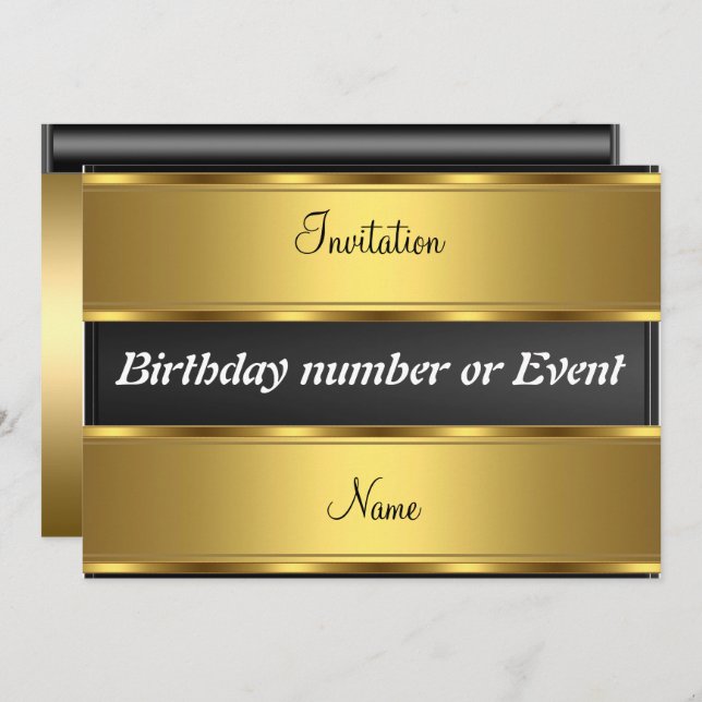 Invitation Gold and Black Birthday Party (Front/Back)