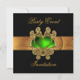 Invitation Gold Black green heart jewel Belt