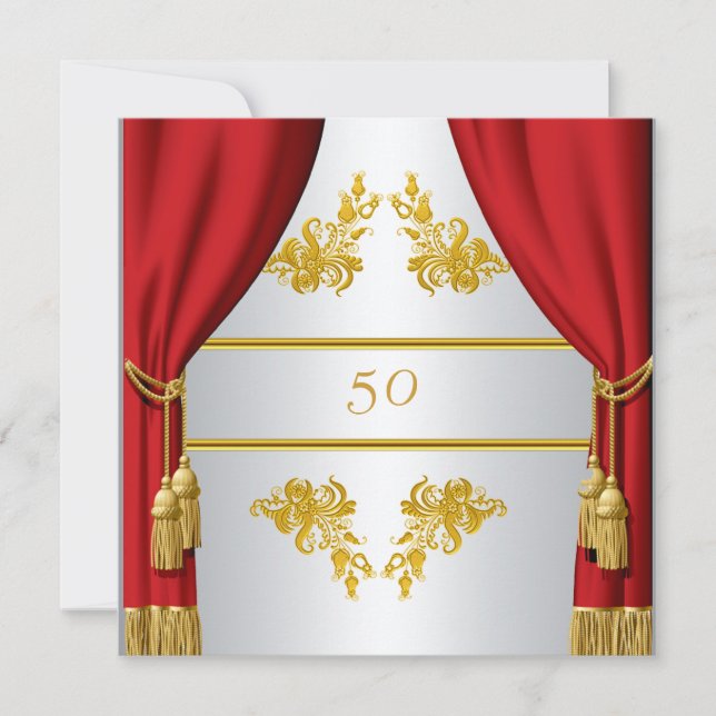 Invitation Gold Silver Red curtain Birthday Annive (Front)