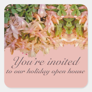 Invitation Holiday Open House Christmas Cactus Square Sticker