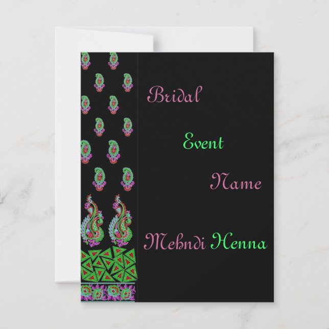 Invitation*Indian*Mehndi*Green*Black Invitation (Front)