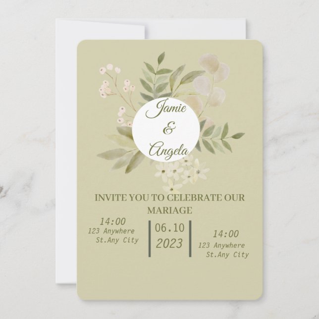 Invitation mariage fleur vert (Front)