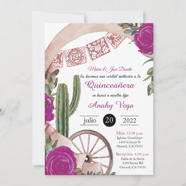 Invitation of Charro Huapango Quinceanera, Purple (Front)